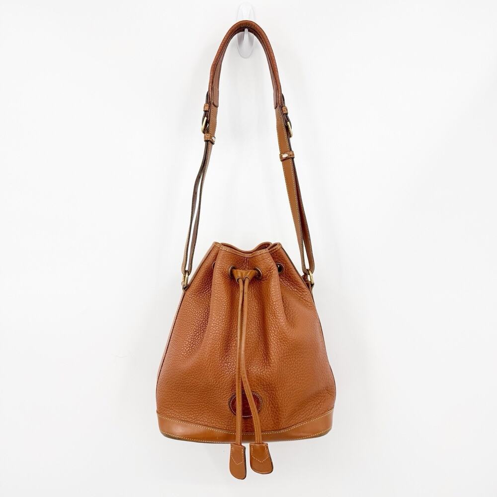 Dooney & Bourke Brown Leather Drawstring Bucket Bag Shoulder Vintage USA Classic